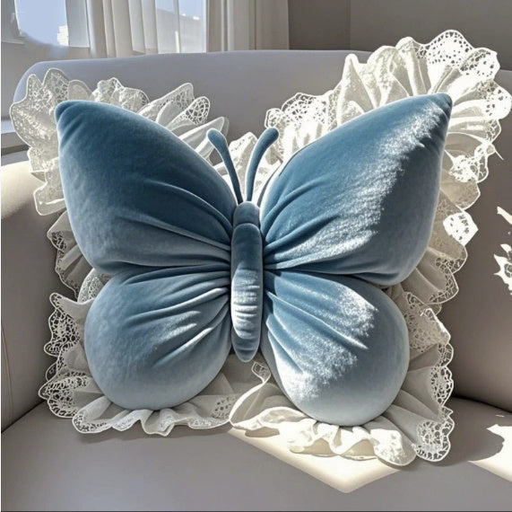HKM-152403 Lace Butterfly Plush Waist Support Pillow in Pink, White, and Purple