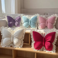 HKM-152403 Lace Butterfly Plush Waist Support Pillow in Pink, White, and Purple