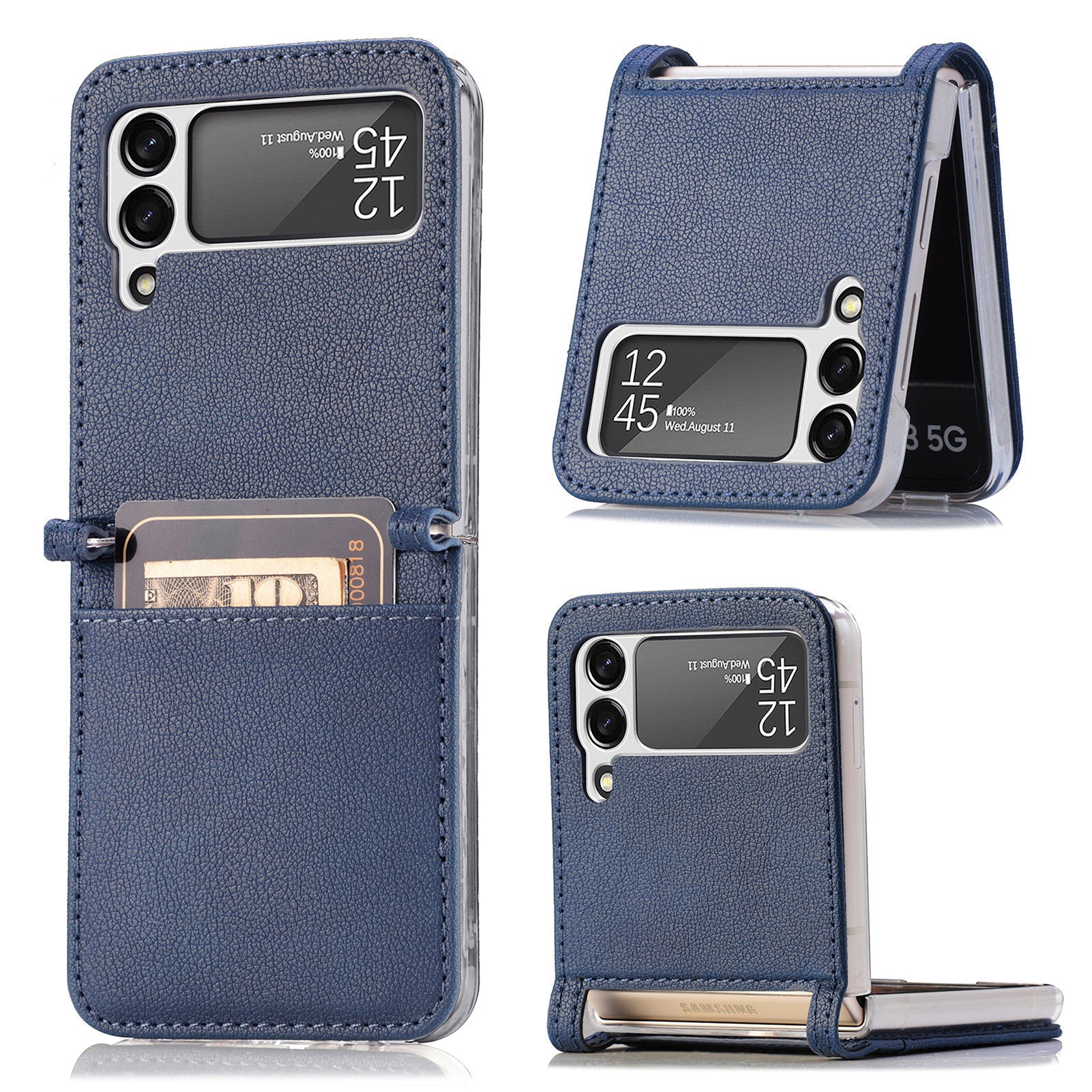 HKM-152531 Samsung Z Flip 3 5G Leather Card Holder Case with Up and Down Folding Screen Design