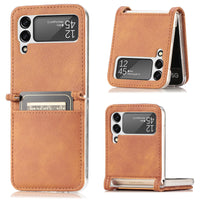 HKM-152531 Samsung Z Flip 3 5G Leather Card Holder Case with Up and Down Folding Screen Design