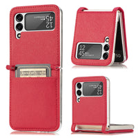 HKM-152531 Samsung Z Flip 3 5G Leather Card Holder Case with Up and Down Folding Screen Design