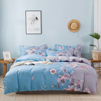 HKM-152595 Brushed Winter Four-Piece Bedding Set with Duvet Cover and Floral Patterns