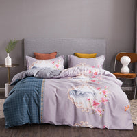 HKM-152595 Brushed Winter Four-Piece Bedding Set with Duvet Cover and Floral Patterns