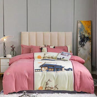 HKM-152595 Brushed Winter Four-Piece Bedding Set with Duvet Cover and Floral Patterns