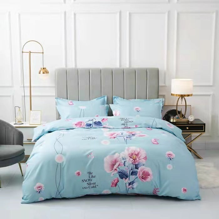 HKM-152595 Brushed Winter Four-Piece Bedding Set with Duvet Cover and Floral Patterns