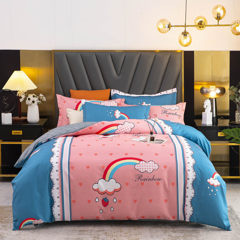 HKM-152595 Brushed Winter Four-Piece Bedding Set with Duvet Cover and Floral Patterns
