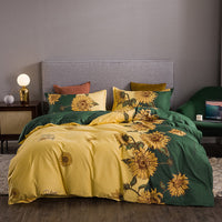 HKM-152595 Brushed Winter Four-Piece Bedding Set with Duvet Cover and Floral Patterns