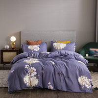 HKM-152595 Brushed Winter Four-Piece Bedding Set with Duvet Cover and Floral Patterns