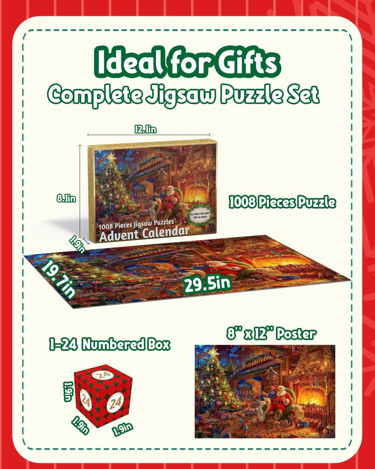 HKM-152723 24-Day Christmas Countdown Santa Claus Scene Puzzle, 31x21x5cm, Paper Material