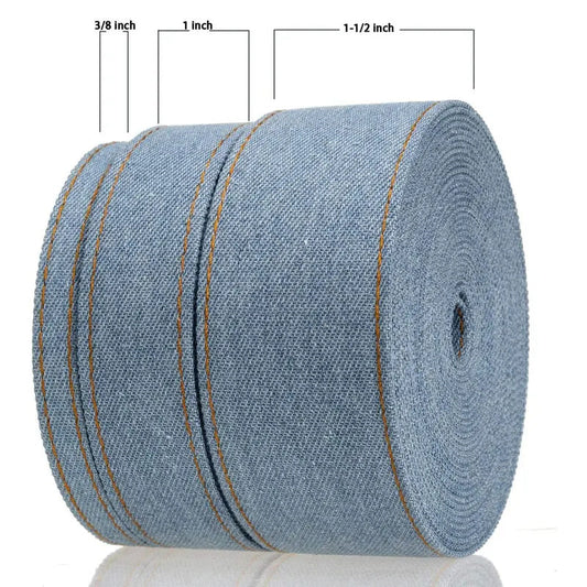 HKM-153107 Denim Ribbon for Hair Accessories and Bowknot Crafting - 1m Length, Multiple Width Options