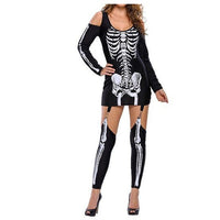 HKM-153235 Skeleton Print Off-the-Shoulder Black Halloween Costume for Women
