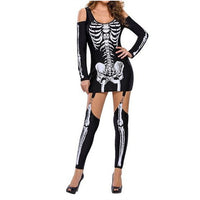HKM-153235 Skeleton Print Off-the-Shoulder Black Halloween Costume for Women