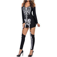 HKM-153235 Skeleton Print Off-the-Shoulder Black Halloween Costume for Women