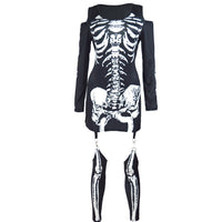 HKM-153235 Skeleton Print Off-the-Shoulder Black Halloween Costume for Women