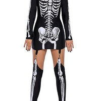 HKM-153235 Skeleton Print Off-the-Shoulder Black Halloween Costume for Women