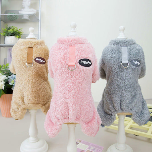 HKM-153235 Tricolor Four-Legged Dog Sweater for Winter, Coral Velvet Material, Warm and Cozy