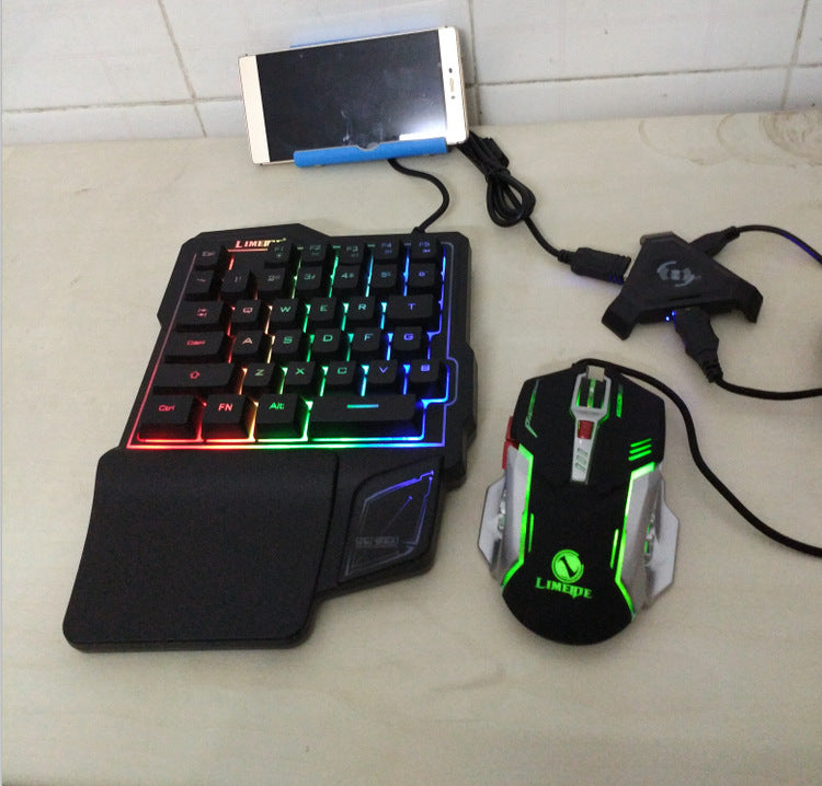 HKM-153299 Eat Chicken Game Set - One-Handed Keyboard & Gaming Mouse Bundle, Compatible with iOS/Android