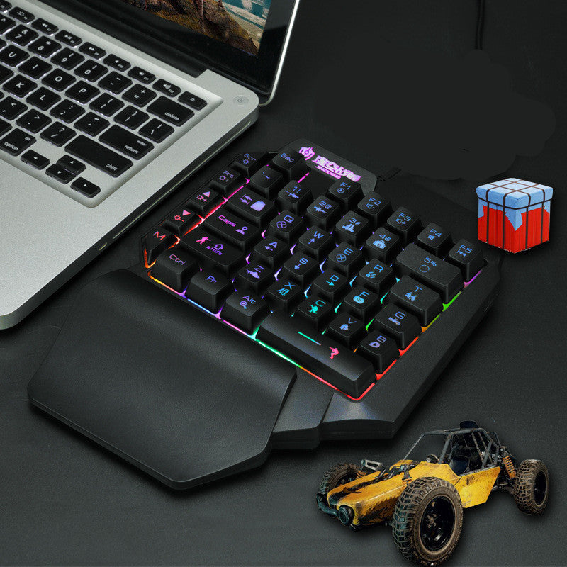 HKM-153299 Eat Chicken Game Set - One-Handed Keyboard & Gaming Mouse Bundle, Compatible with iOS/Android