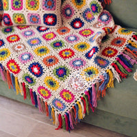 HKM-153363 Hand-Crocheted Floral Garden Blanket with Colorful Tassels - Rustic Summer Tablecloth