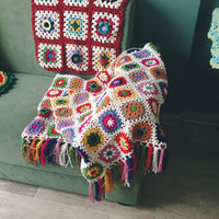 HKM-153363 Hand-Crocheted Floral Garden Blanket with Colorful Tassels - Rustic Summer Tablecloth