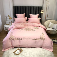 HKM-153427 Four-Piece Cotton and Ice Silk Bedding Set with Reactive Print - Modern European Style, Multiple Sizes Available