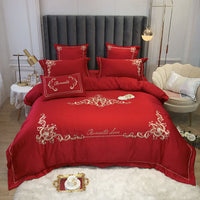 HKM-153427 Four-Piece Cotton and Ice Silk Bedding Set with Reactive Print - Modern European Style, Multiple Sizes Available