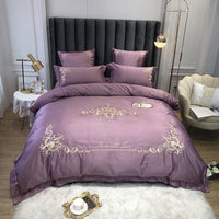 HKM-153427 Four-Piece Cotton and Ice Silk Bedding Set with Reactive Print - Modern European Style, Multiple Sizes Available