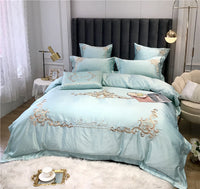 HKM-153427 Four-Piece Cotton and Ice Silk Bedding Set with Reactive Print - Modern European Style, Multiple Sizes Available