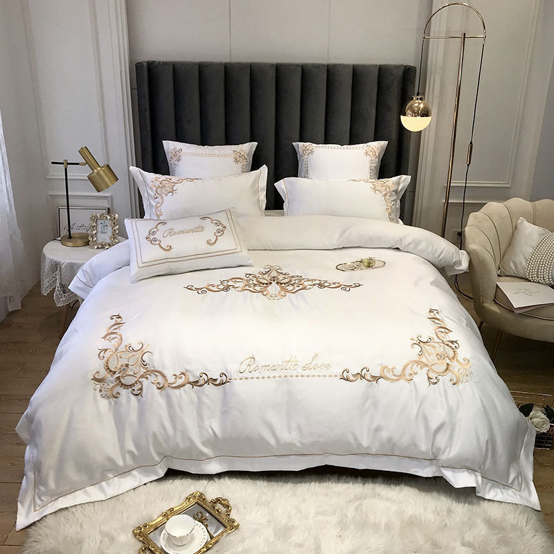 HKM-153427 Four-Piece Cotton and Ice Silk Bedding Set with Reactive Print - Modern European Style, Multiple Sizes Available