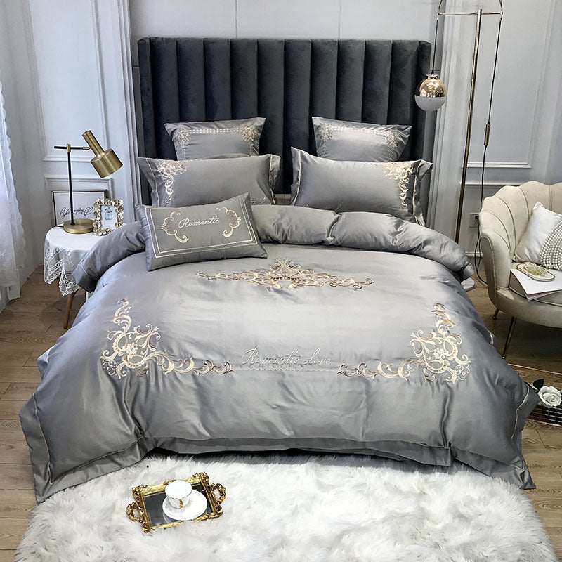 HKM-153427 Four-Piece Cotton and Ice Silk Bedding Set with Reactive Print - Modern European Style, Multiple Sizes Available