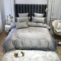 HKM-153427 Four-Piece Cotton and Ice Silk Bedding Set with Reactive Print - Modern European Style, Multiple Sizes Available