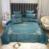 HKM-153427 Four-Piece Cotton and Ice Silk Bedding Set with Reactive Print - Modern European Style, Multiple Sizes Available