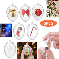 HKM-153555 5-Piece Clear Plastic Fillable Christmas Ornaments for DIY Holiday Decorations