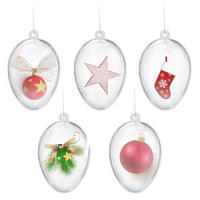 HKM-153555 5-Piece Clear Plastic Fillable Christmas Ornaments for DIY Holiday Decorations