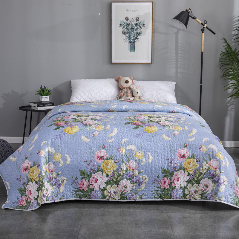 HKM-153747 Cooling Summer Quilt - Plush Polyester Cotton Bed Cover with Floral Pattern, 220x240CM