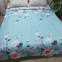 HKM-153747 Cooling Summer Quilt - Plush Polyester Cotton Bed Cover with Floral Pattern, 220x240CM