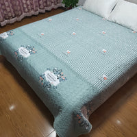 HKM-153747 Cooling Summer Quilt - Plush Polyester Cotton Bed Cover with Floral Pattern, 220x240CM