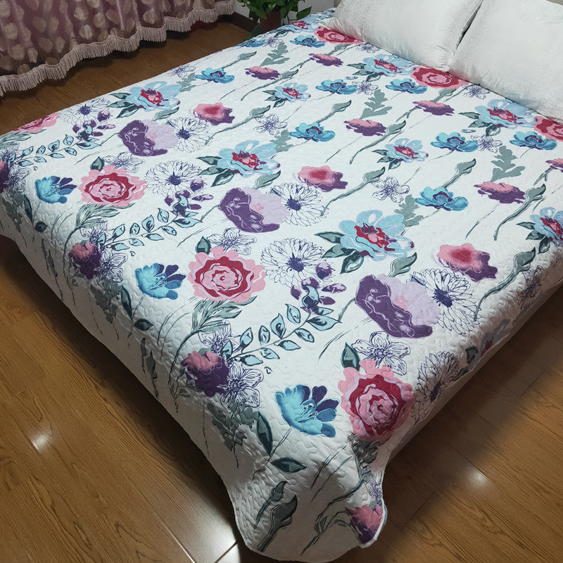 HKM-153747 Cooling Summer Quilt - Plush Polyester Cotton Bed Cover with Floral Pattern, 220x240CM