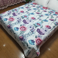HKM-153747 Cooling Summer Quilt - Plush Polyester Cotton Bed Cover with Floral Pattern, 220x240CM