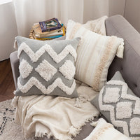 HKM-153875 Bohemian Cotton Stripe Tassel Tufted Cushion Cover for Home Decor