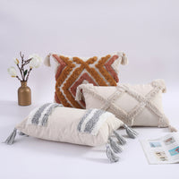 HKM-153875 Bohemian Cotton Stripe Tassel Tufted Cushion Cover for Home Decor