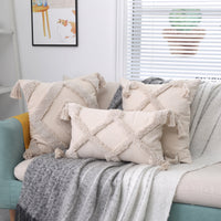 HKM-153875 Bohemian Cotton Stripe Tassel Tufted Cushion Cover for Home Decor