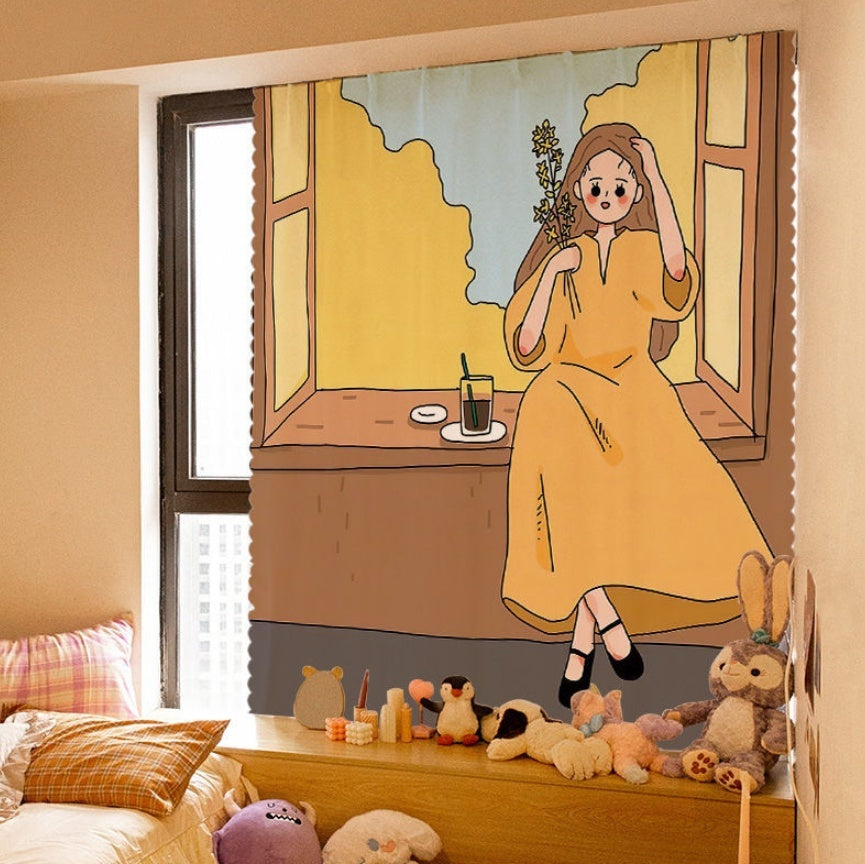 KTX-154131 Korean Style Velcro Curtain - Modern Simple Design with Various Patterns and Colors in Polyester