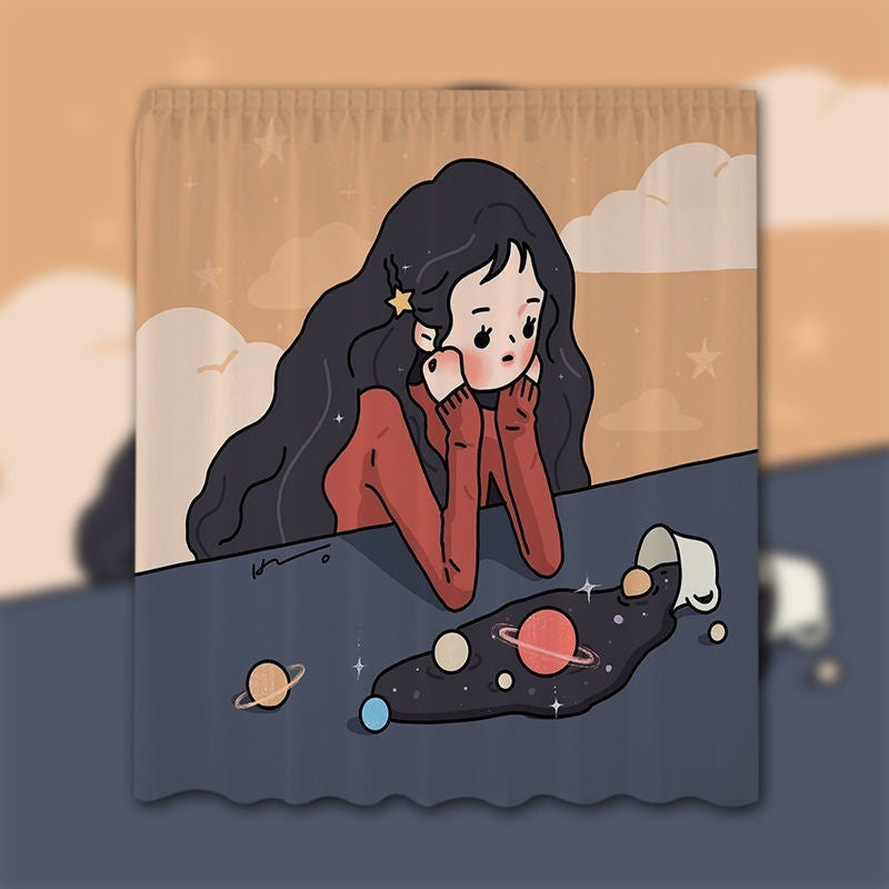 KTX-154131 Korean Style Velcro Curtain - Modern Simple Design with Various Patterns and Colors in Polyester