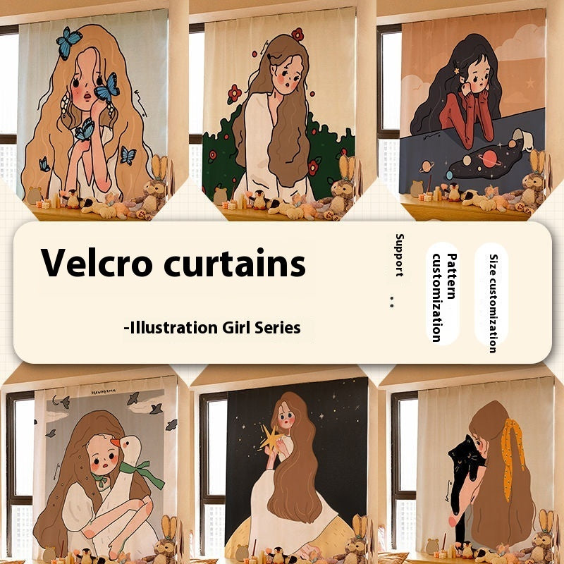 KTX-154131 Korean Style Velcro Curtain - Modern Simple Design with Various Patterns and Colors in Polyester