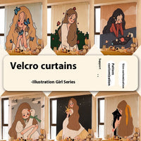HKM-154131 Korean Style Velcro Curtain - Modern Simple Design with Various Patterns and Colors in Polyester
