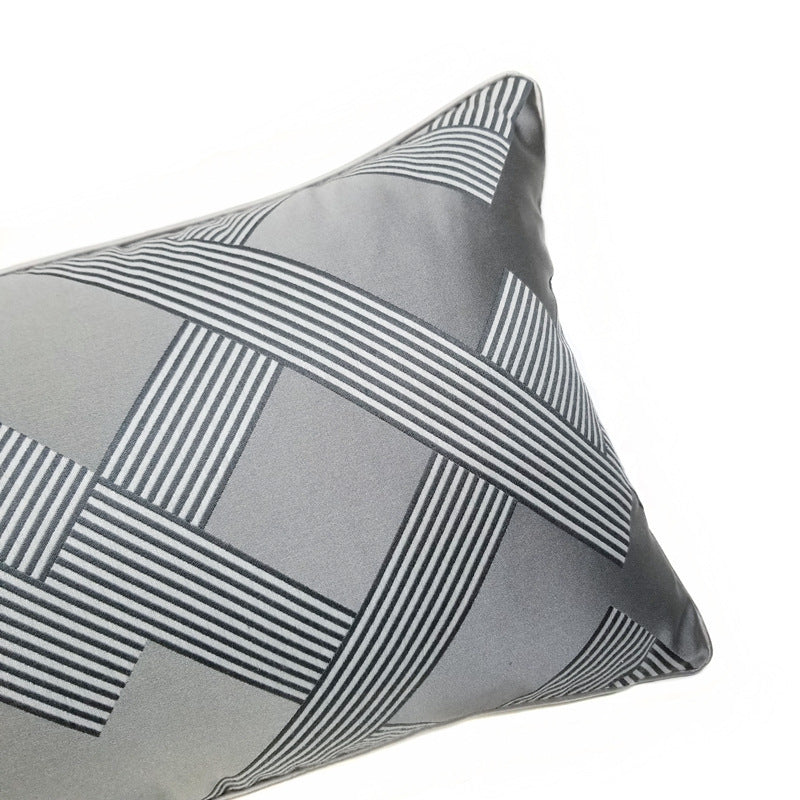 KTX-154259 Dark Gray Geometric Jacquard Cushion, Modern Design 30x50CM, Soft PP Cotton Filling