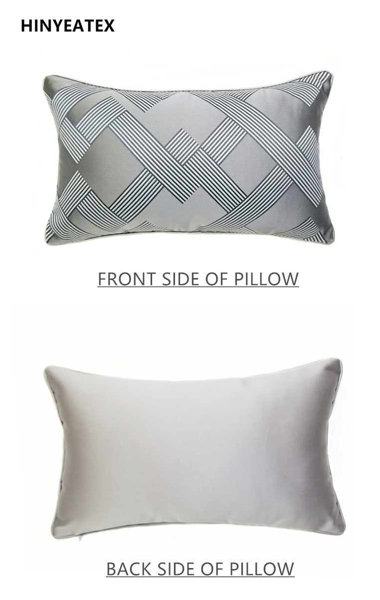 KTX-154259 Dark Gray Geometric Jacquard Cushion, Modern Design 30x50CM, Soft PP Cotton Filling