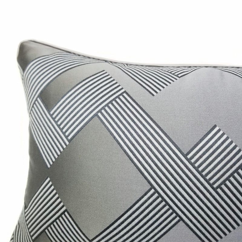 KTX-154259 Dark Gray Geometric Jacquard Cushion, Modern Design 30x50CM, Soft PP Cotton Filling