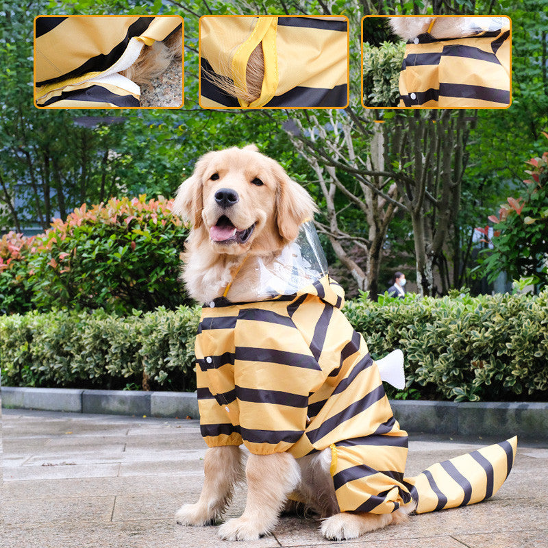 HKM-154387 All-Inclusive Four-Legged Pet Raincoat in Dinosaur, Tiger, Bee, and Cow Designs